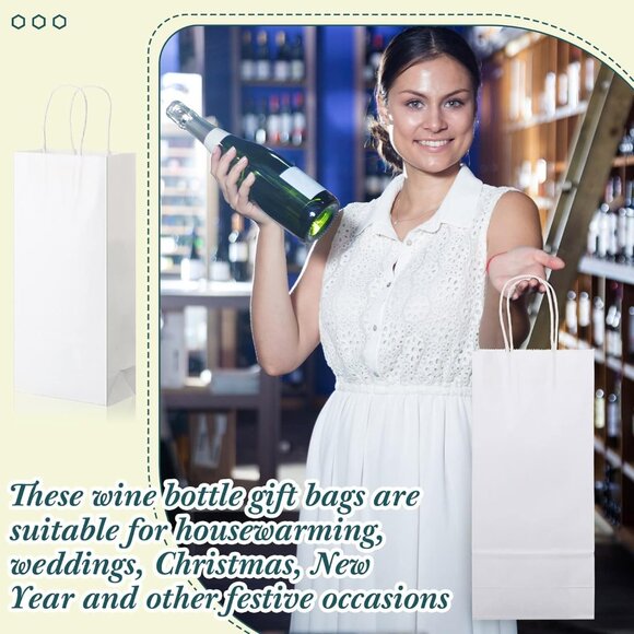 Greenii - 50 White Paper With Handles Kraft 5 * 3 * 12 Party Gift Bags - Picture 5 of 7